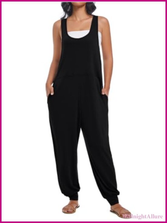 Pants - Sleeveless Loose Fit Jumpsuit with Pockets Harem Pants Romper Casual Summer One